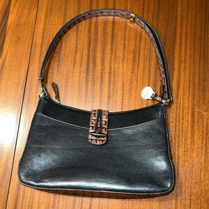 Vintage Brahmin Tuscan Black and Brown Leather Crocodile Shoulder Bag Purse